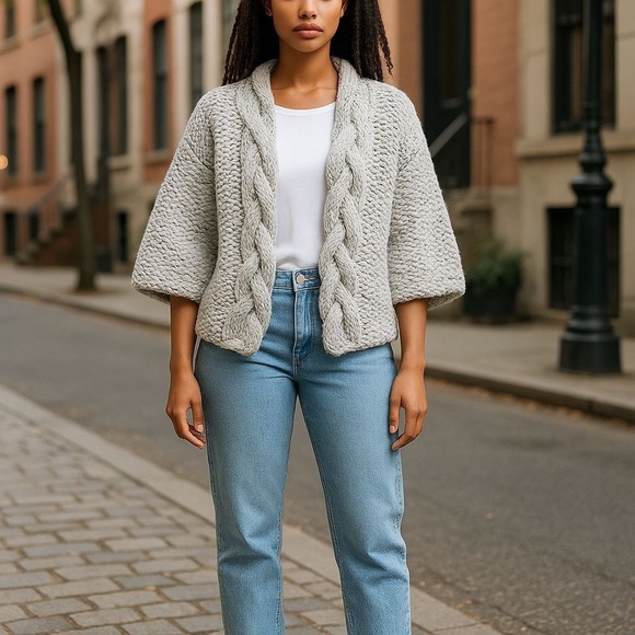 POL Sweaters - POL Chunky Knit Cardigan Sweater Jacket – Open Front, Cream